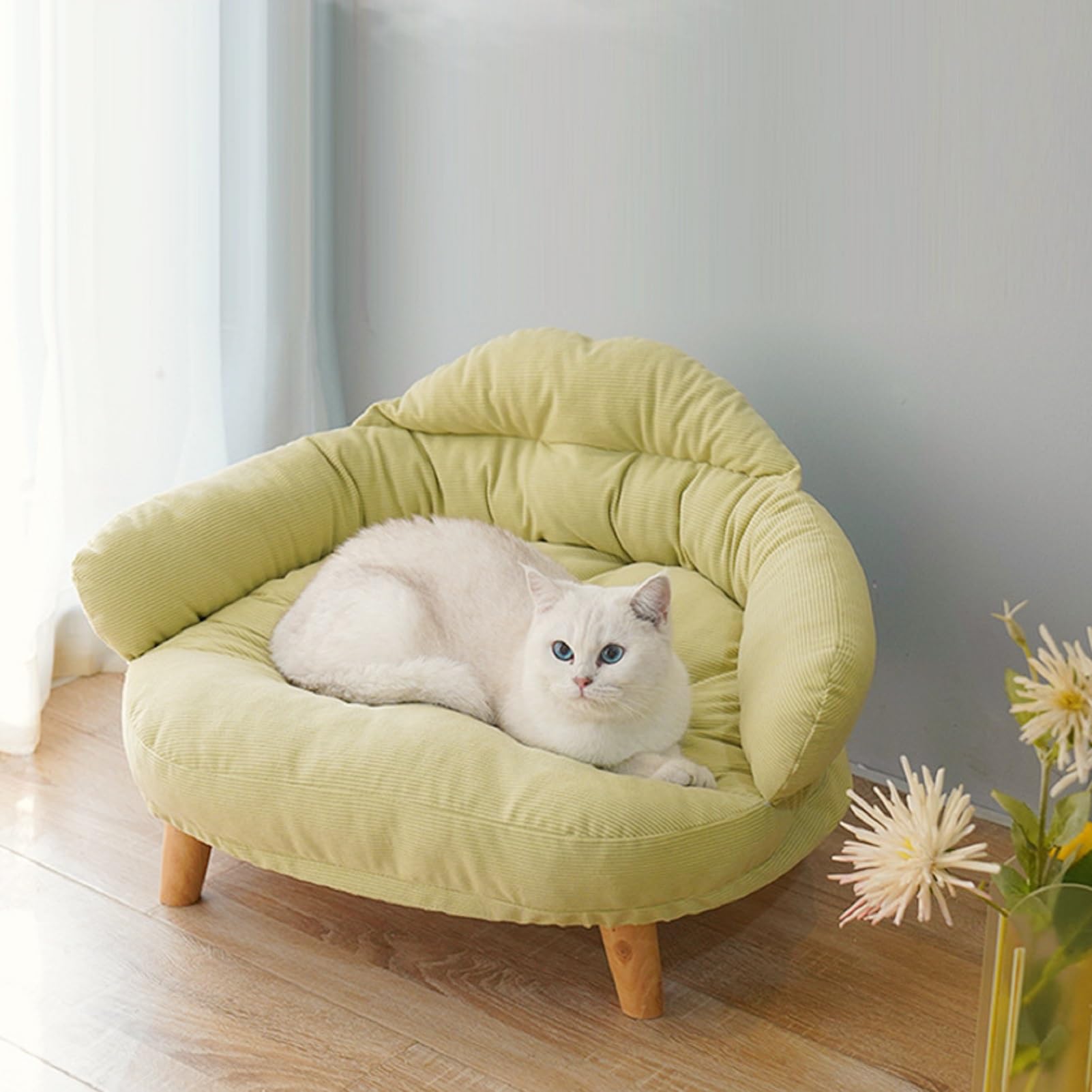 بيونتي سرير للقطط في الاماكن المغلقة، بيت قطط مكعب متعدد الوظائف مع لوح خدش للقطط وكرة منفوشة، سرير مغطى قابل للطي للحيوانات الاليفة الصغيرة والمتوسطة (بينك)