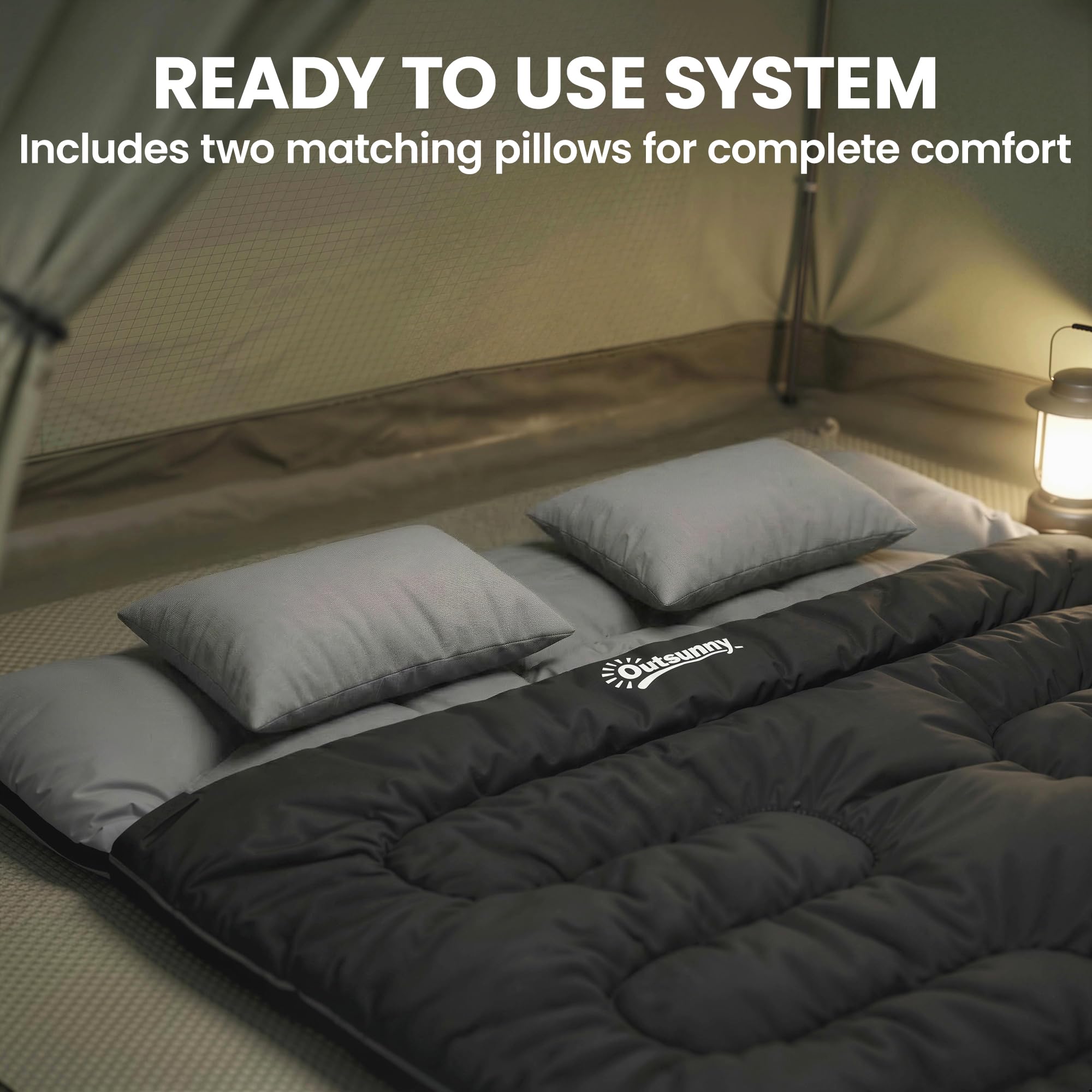 Outsunny Double Sleeping Bag with 2 Pillows, 220 x 160 cm Extra-Large Sleeping Bag for Adults, Detachable into Two Singles or Quilts, for Camping, Hiking — view 6