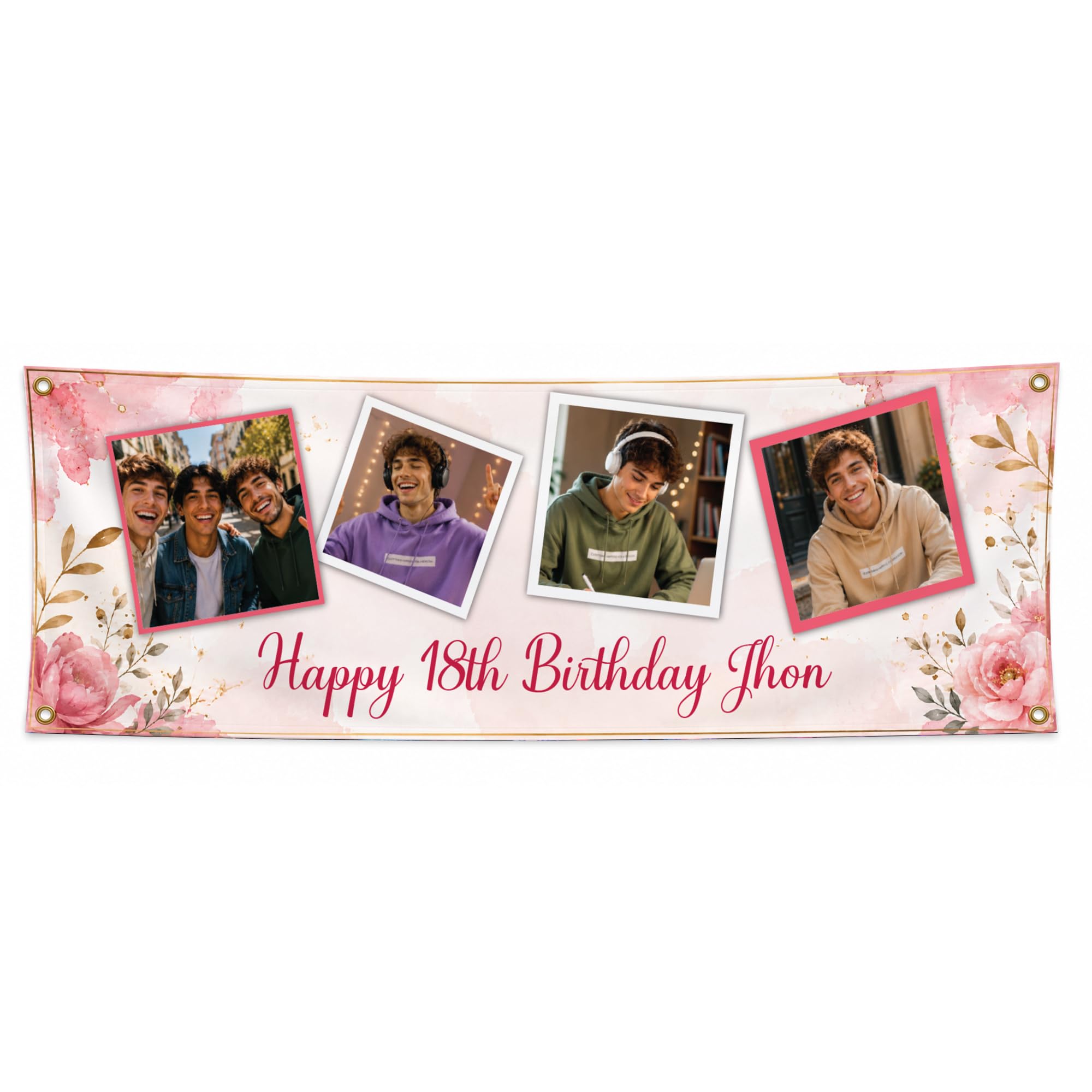 Personalised Birthday Banner with Name & Age, Custom Party Decoration (Celebration Collage)