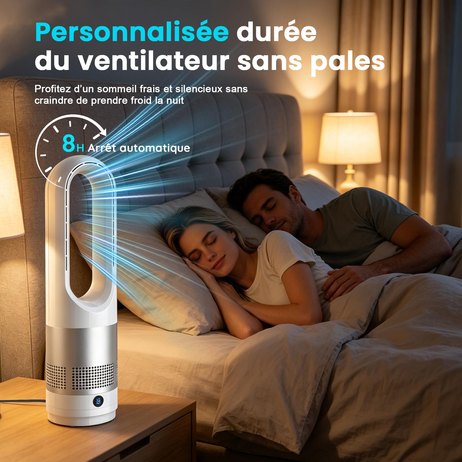 Ventilateur sans Pale Silencieux,Ventilateur Colonne avec Télécommande,Oscillation 80°,Enfants/Animaux,8 Vitesses, Minuterie 8H, Facile à Nettoyer, pour Chambre et Salon