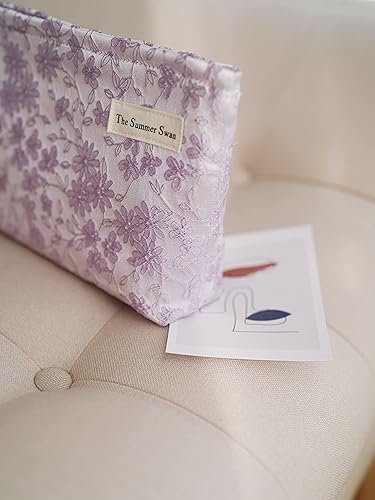 Miniatura 6 de The Summer Swan Kit de embrague floral grande del período del embrague del mediodía, bolsa de maquillaje linda para el cuidado de la piel, Bordado