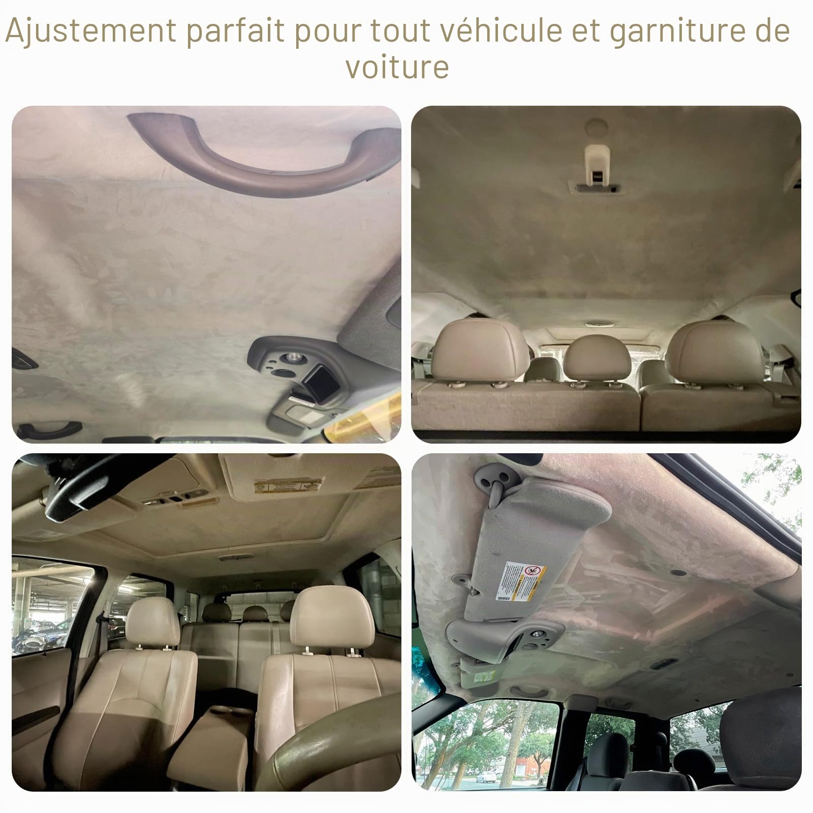 Tissu ciel de toit voiture 250x150cm, Suédine synthétique et éponge composite tissus interieur voiture pour véhicule, Camping-Car, Bateau, Camion (beige)