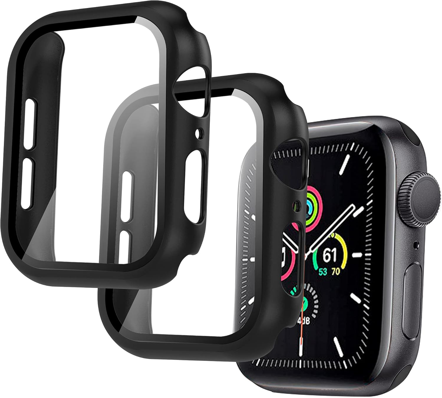 Arae Watch Case Compatible for Apple Watch Series 6 5 4 SE 40mm with Tempered Glass Screen Protector for Men Women - 2 Packs Black