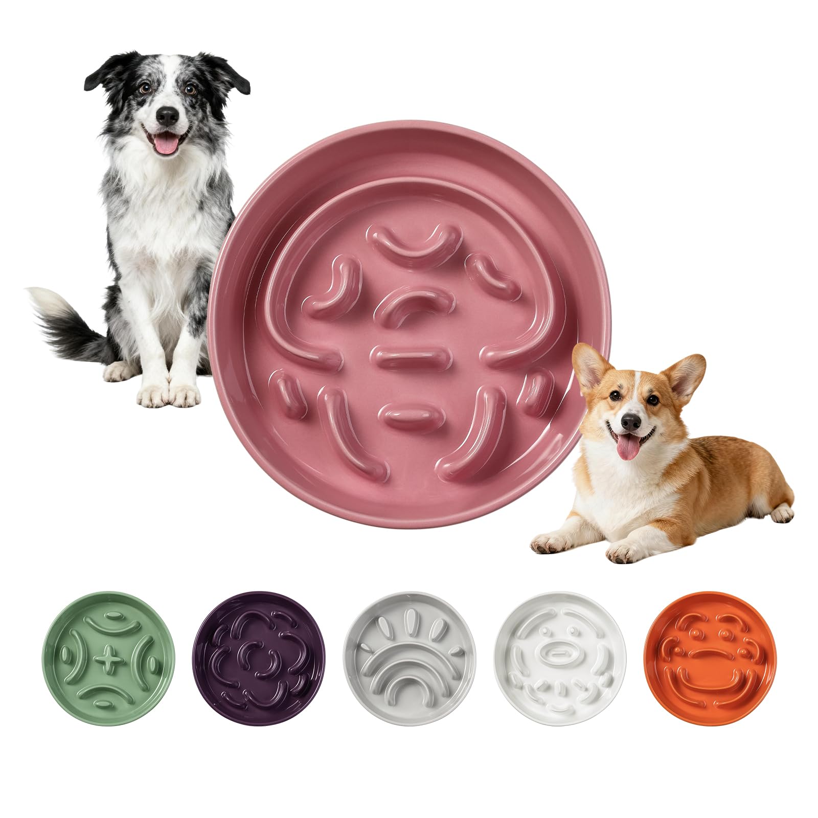 Ceramic Slow Feeder Dog Bowl - Maze Dog Bowl to Slow Down Eating - Feeding Dish for Fast Eaters - Ideal Food Control Dish for Medium to Large Breeds - 8.2 Inch - 1.8 Cups (180g) - Pink