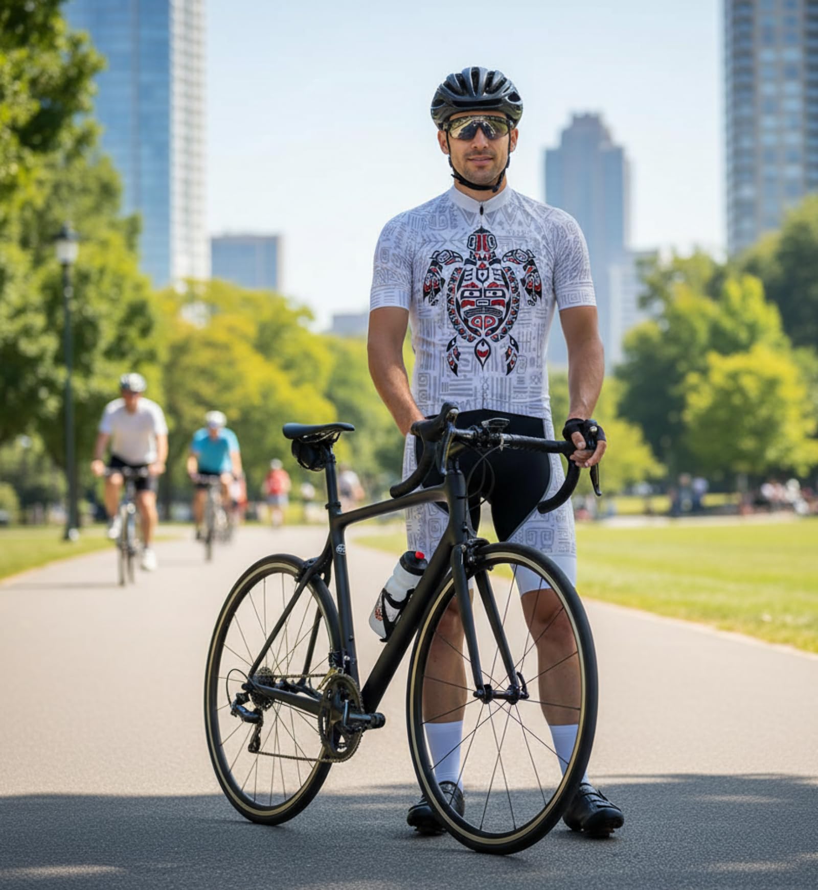 Graues Radtrikot-Set für Herren: Kurzarmtrikot mit 3 Rückentaschen und Trägerhose mit Sitzpolster – Radsport-Bekleidungsset für Rennradfahrer
