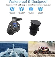 Vista 6 de Toma de corriente USB de 12 V, enchufe de cargador de coche USB C dual y puerto de carga rápida 3.0 con voltímetro e interruptor de alimentación