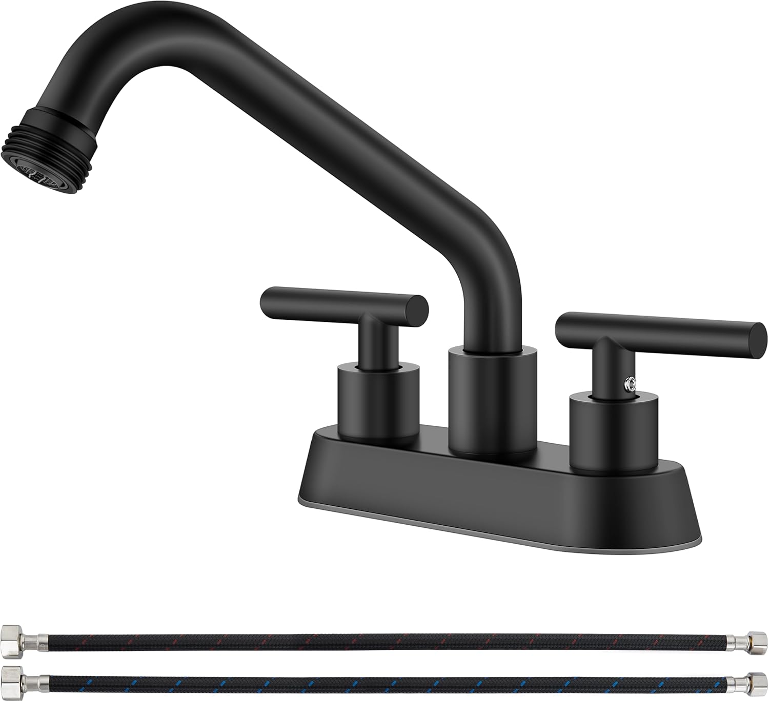 Aolemi Utility Sink Faucet 4 Inch Centerset, Laundry Sink Faucets with Swivel Spout and 3/4" NPT Threaded End, Dual Handle Faucet for Laundry or Utility Room, Matte Black