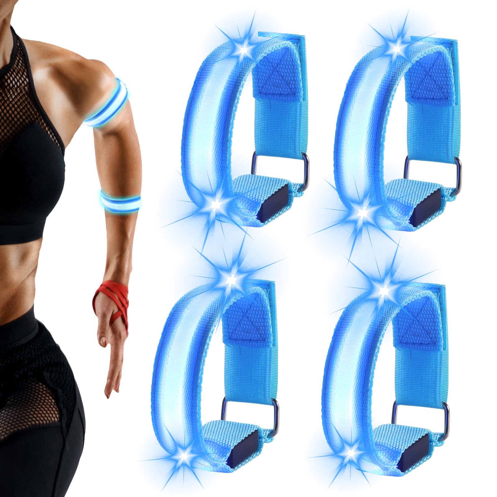 2-Pack LED Night Running Wristbands - Rechargeable Safety Lights For Outdoor Activities | Reflective Gear For Men & Women - View #10