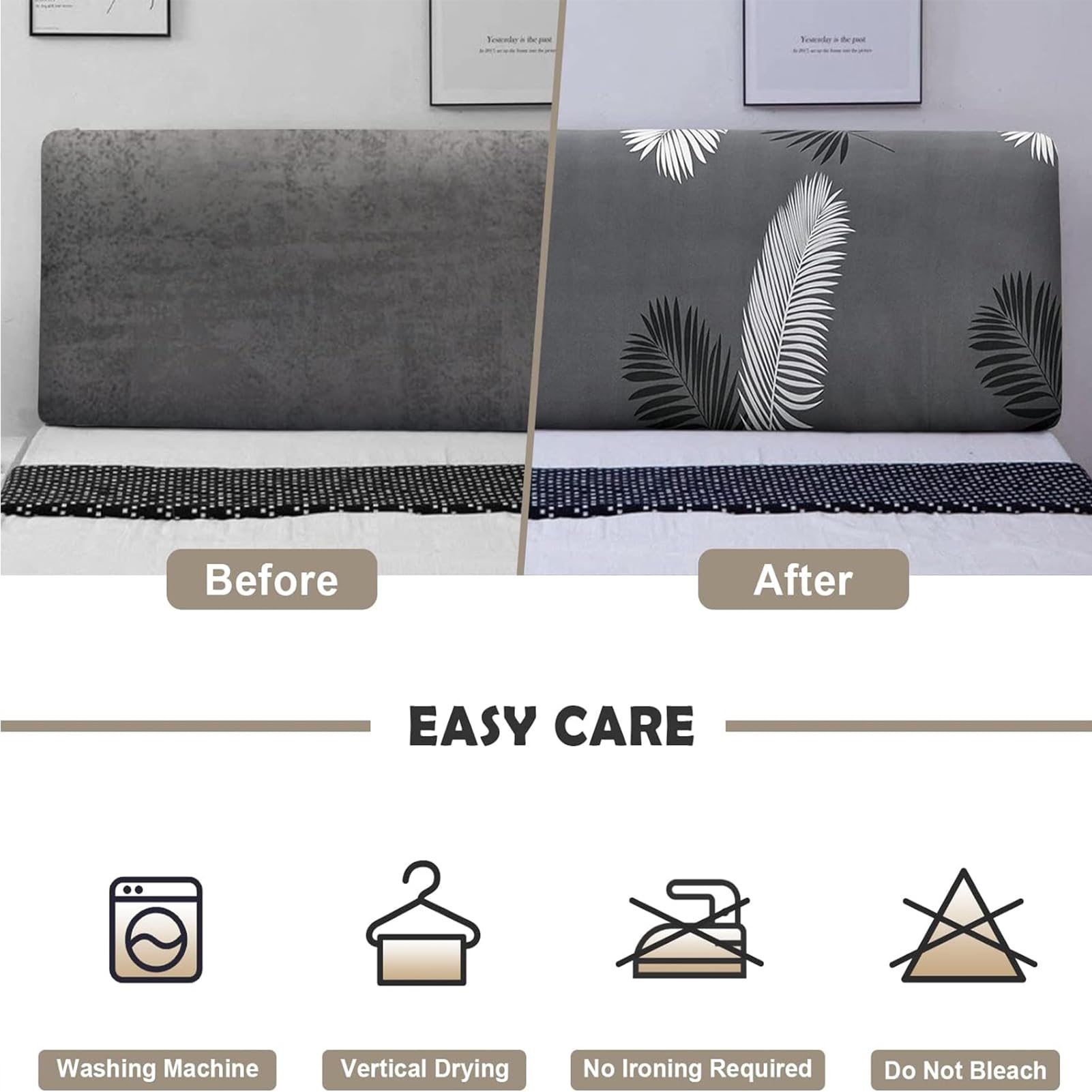 Copertura della Testata del Letto Stretch Slipcover, Lavabile Ispessire Elastico all-Inclusive Protezione della Decorazione del Letto,Grigio,1.8m