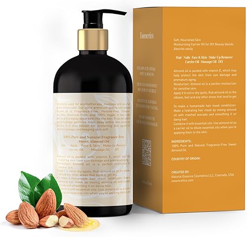 Miniatura 2 de Aceite de almendras dulces de 16 onzas  Aceite de almendras dulces 100% puro y natural para piel, cuerpo, cara y cabello  Natural prensado en frío