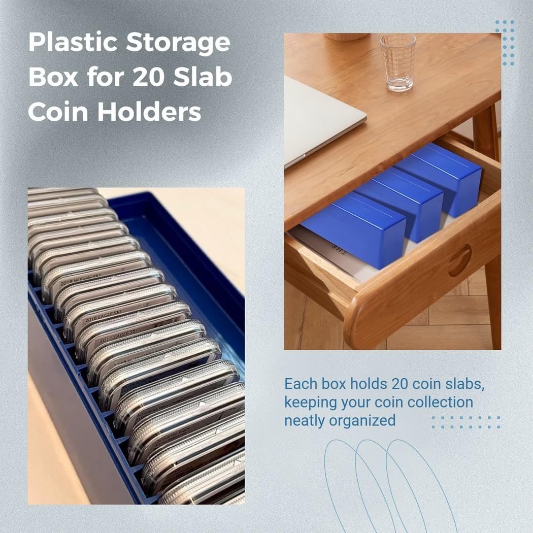 Set di 3 contenitori per monete, organizer a 20 scomparti per lastre di monete, porta monete in plastica per 60, compatibili con Ngc, Pcgs, Pmg