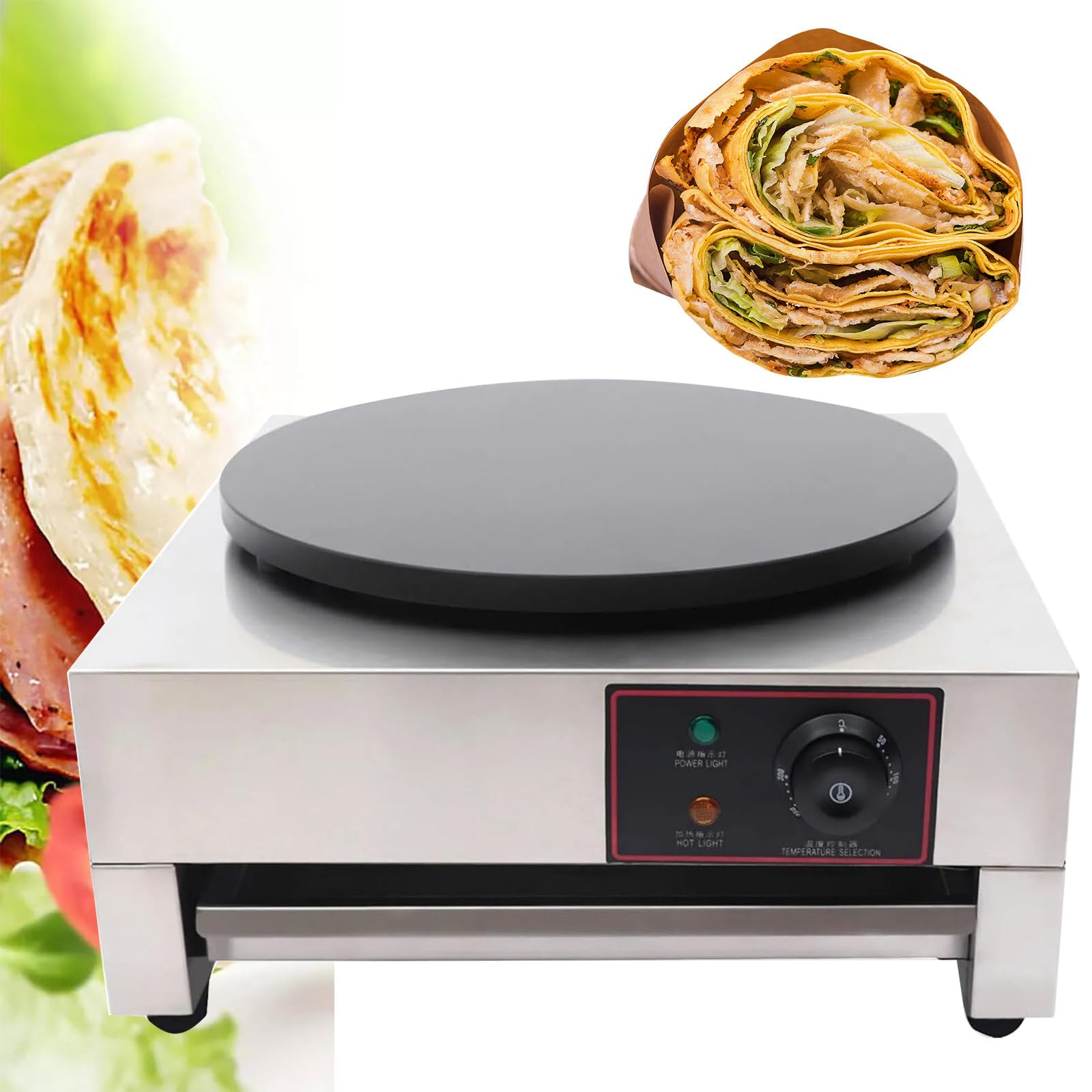 JJENXYYDS Commercial Single Head Stainless Steel Pancake Machine,Crepe Maker Machine for Kitchen with Nonstick Round Crepe Hotplate Griddle Machine for Blintzes, Eggs, Tortilla