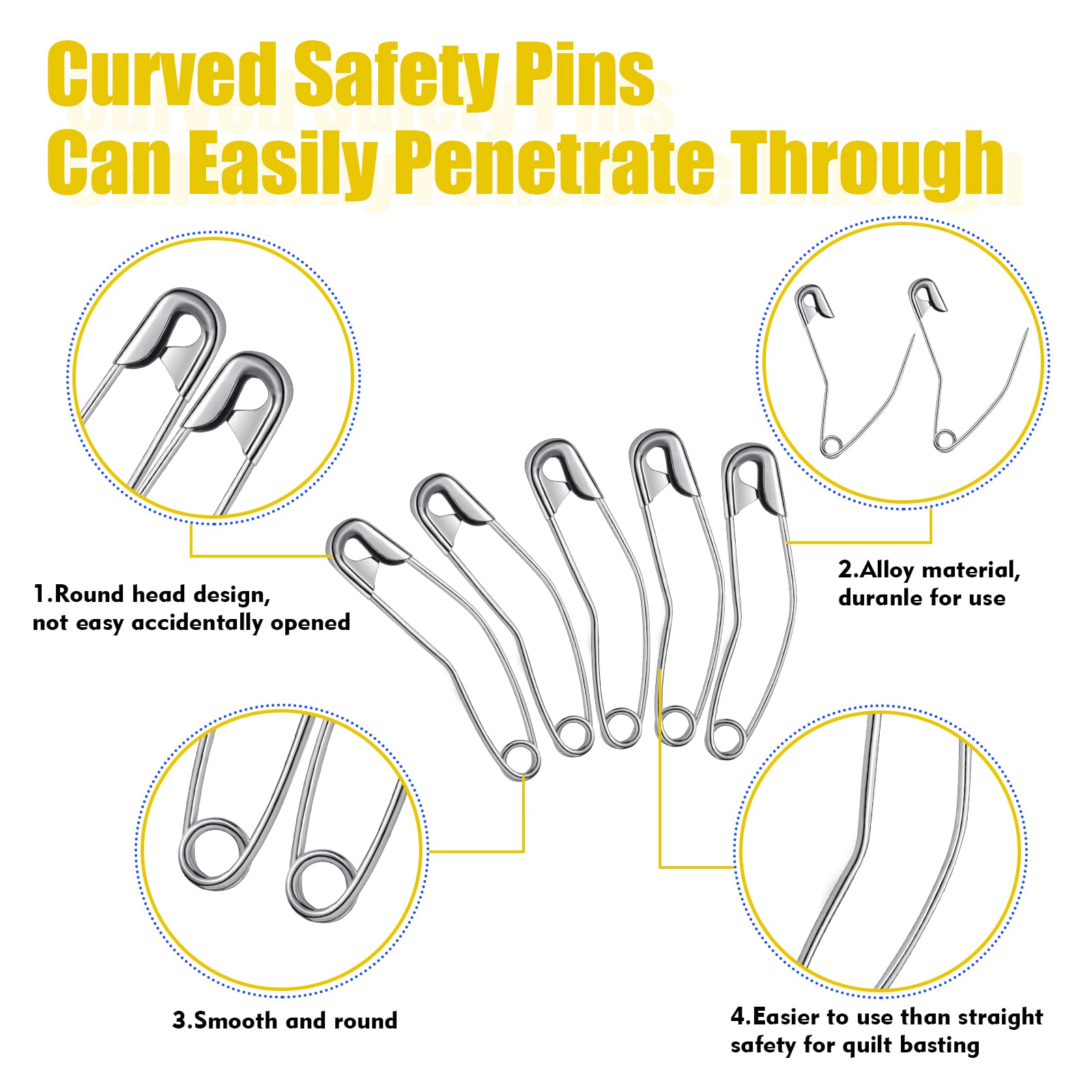 200 Pcs Curved Safety Pins Quilting Basting Pin Bent