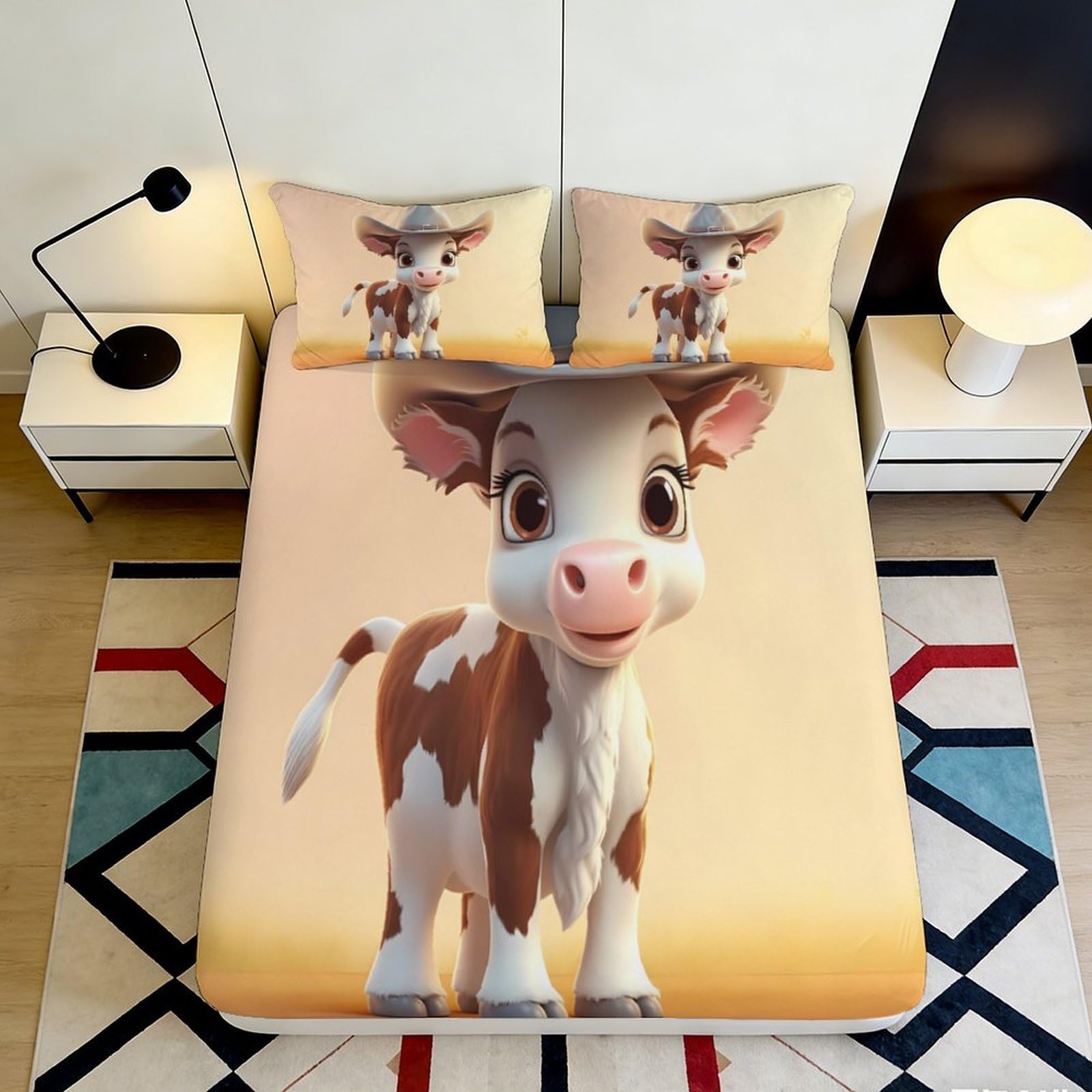 Uynsixtme Style-8 3D Printed Cartoon Cow Fitted Sheet Microfiber Deep Pocket Non-Slip Bedding For Adults Teens Cow Mattress Fitted Cover 90X200x25cm