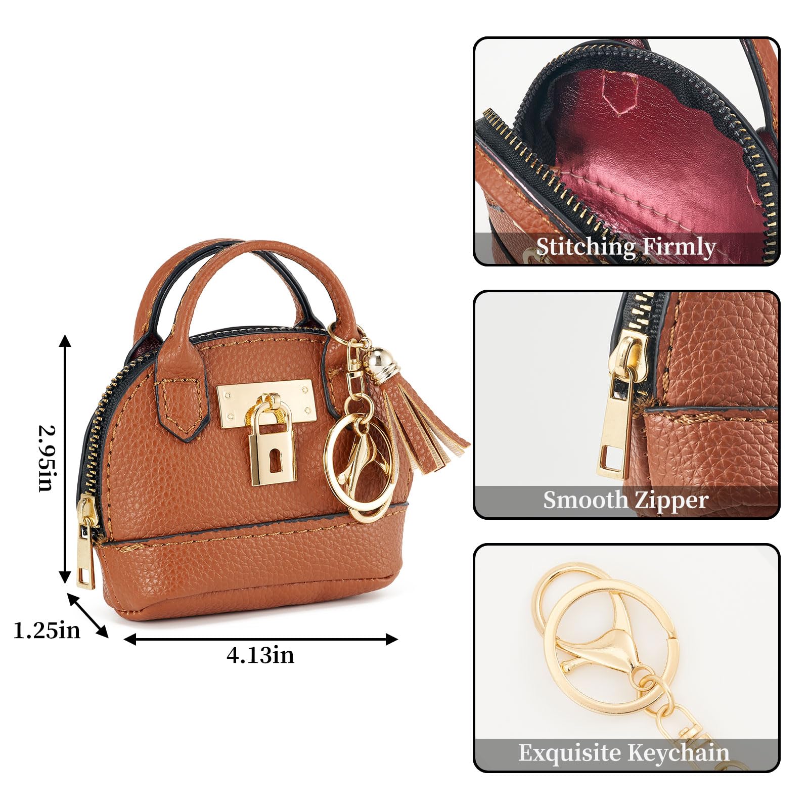 WOZEAH Mini Backpack Keychain for Women,Small Change Pouch Coin Purse Zipper with Key Card Lipstick Headset Cosmetics Bag?Coffee?