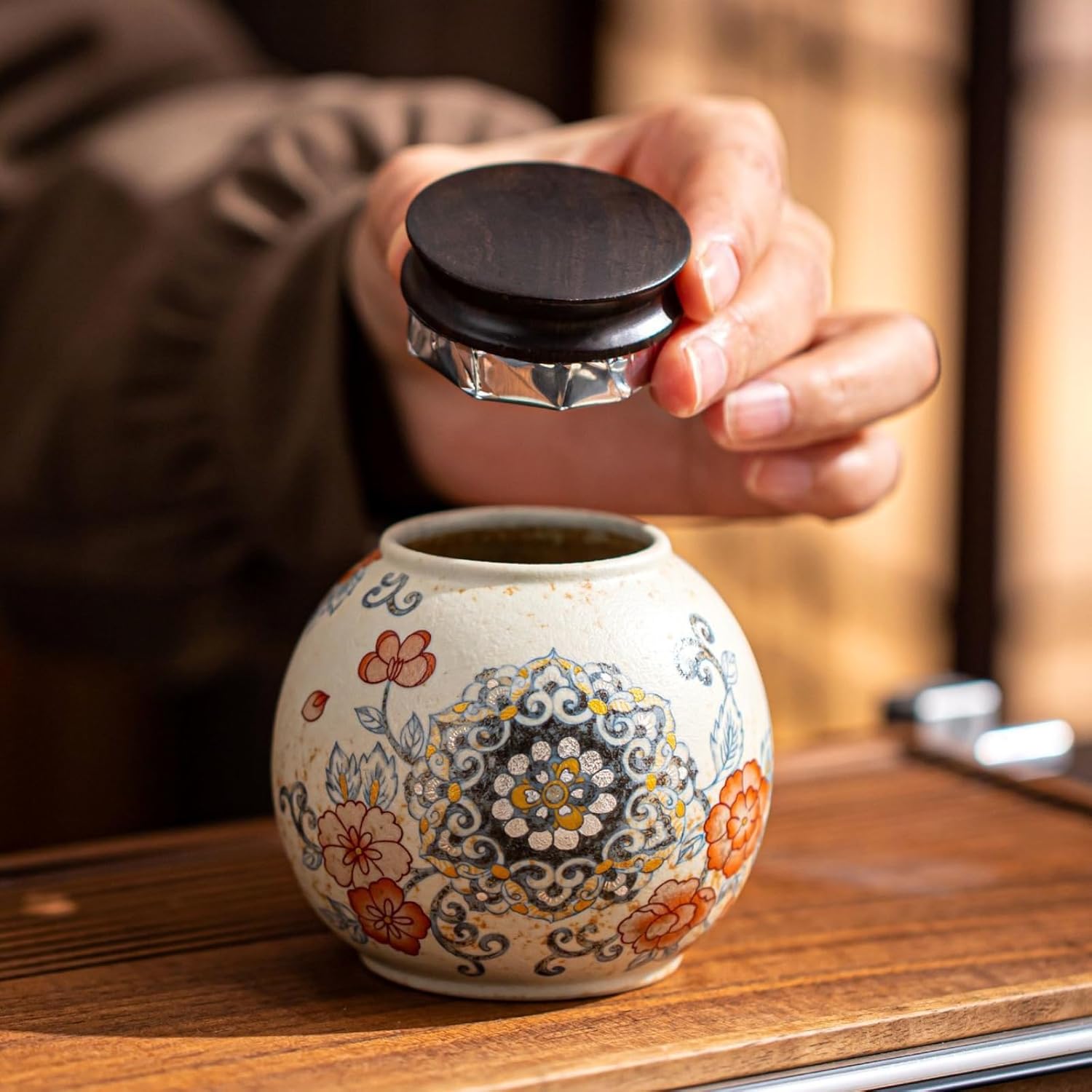 Ceramics Tea Canister, 200ml 6.8oz, Portable Storage Canister Chinese Kung Fu Tea Set Accessories