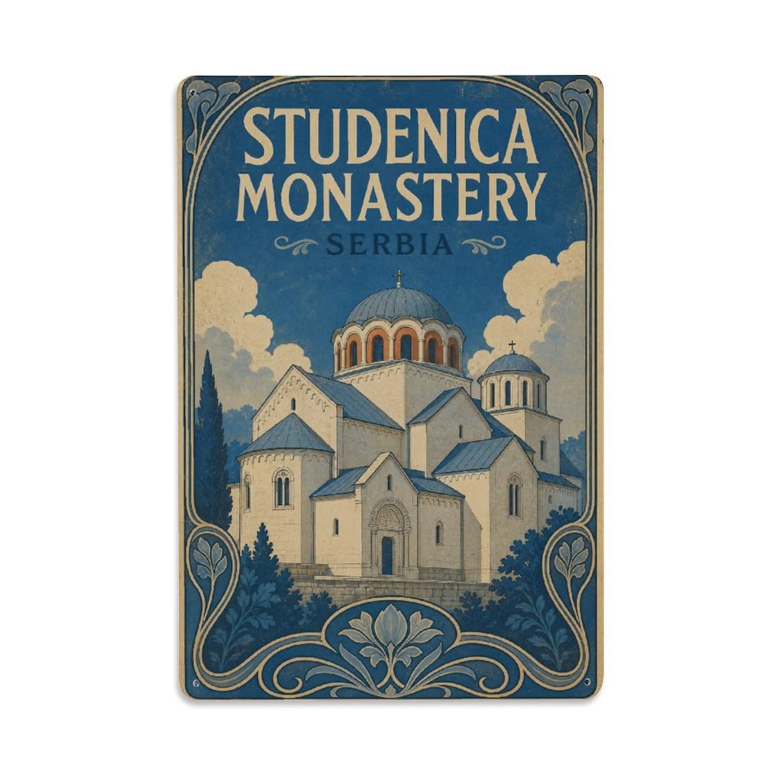 Vintage Travel Serbia Studenica Monastery Metal Tin Sign