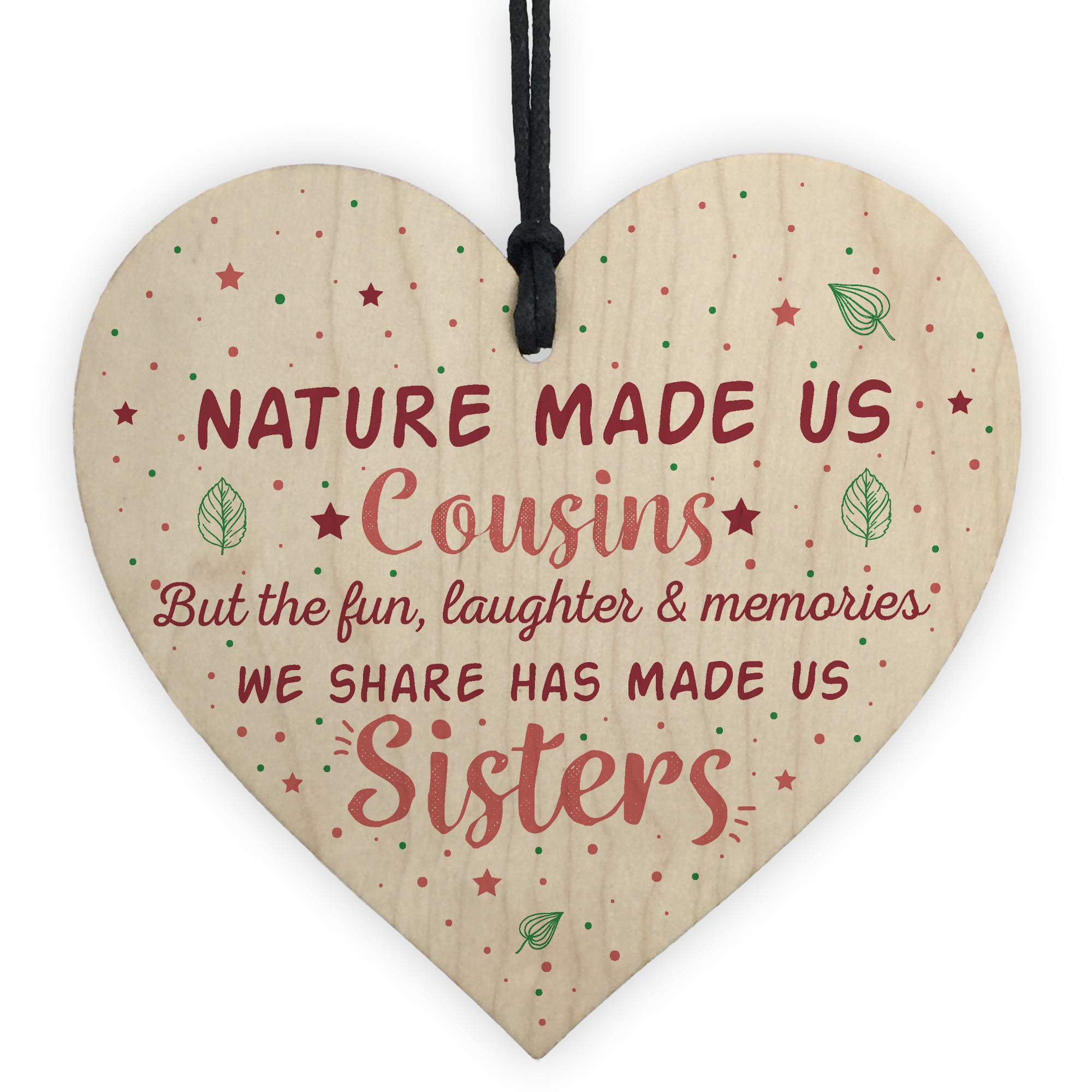 RED OCEAN Cousins Sister Gifts Wooden Hanging Heart Chic Plaque Family Friendship Thank You Birthday Gift