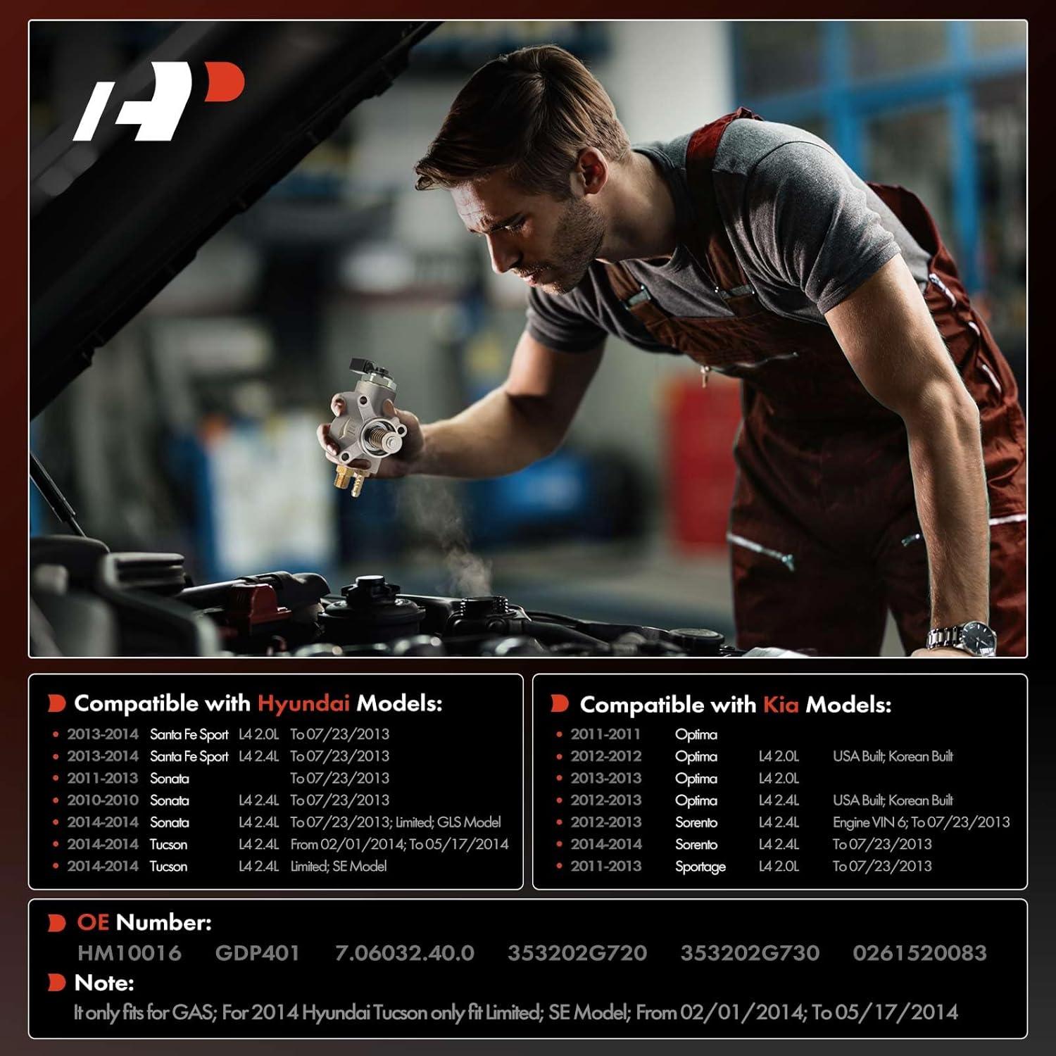 A-Premium High Pressure Fuel Pump Compatible with Hyundai Sonata 2010-2014, Santa Fe Sport 2013-2014, Tucson 2014 & Kia Optima 2011-2013, Sorento 2012-2014, Sportage 2011-2013 Replace# 353202G730