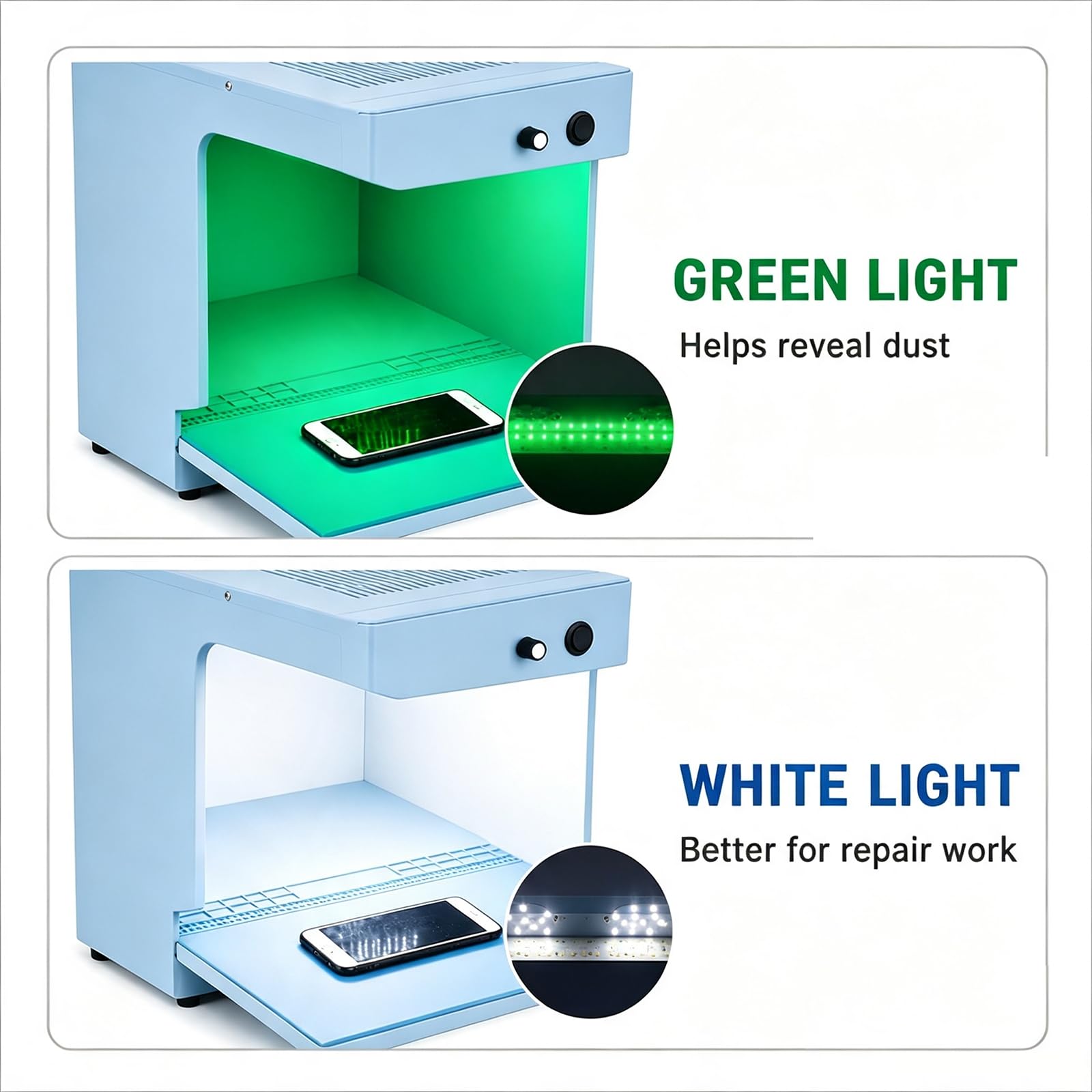 Banco De Trabajo Vertical con Campana De Flujo Laminar, Estación De Trabajo Portátil De Flujo Laminar, Banco De Trabajo Libre De Polvo con Iluminación Led, para Reparación De Teléfonos