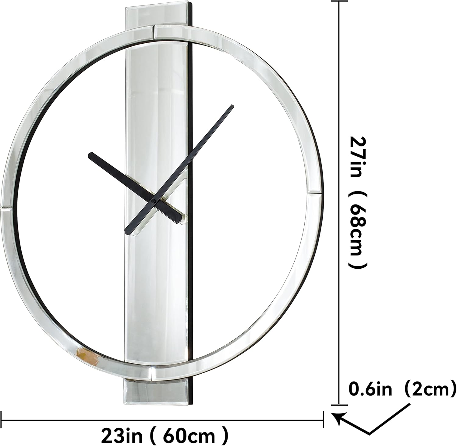 SHYFOY Wall Clock Decorative Large Clock Living Room Decor - 23" Big Clocks All Mirror Glass Finish, Modern Clock for Wall Round Wall Decor for Office Bedroom Fireplace