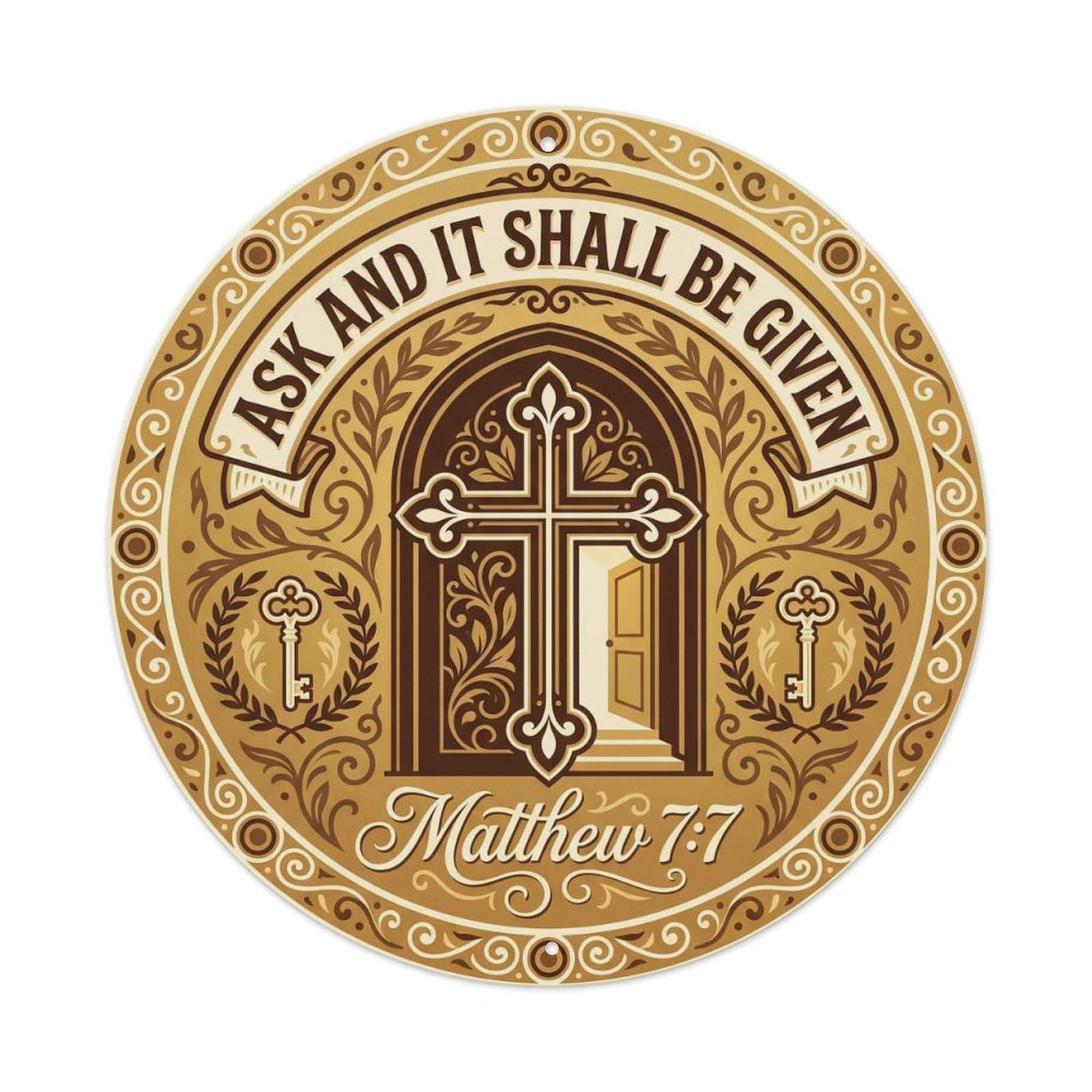 Devotional Faith Scripture Ribbon Blessed Home Style Metal Tin Sign Plaque Wall Decor for Cafe, Man Cave, Club Bar, Office, Home Garden Round Metal Poster 8x8Inch