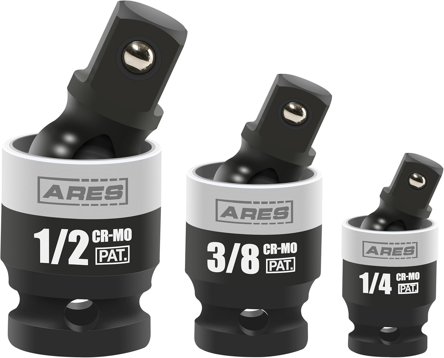 ARES 22036-3-Piece Slim Profile Impact Universal Joint Set - 1/4-Inch, 3/8-Inch and 1/2-Inch Drive Chrome Moly Steel Impact Grade U-Joint Sockets – Slim Body Profile for Superior Access