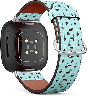CJBROES Replacement Leather Watch Band, Compatible with Fitbit Versa 3 and Fitbit Sense of Wristband Bracelet Accessory - Palm Tree