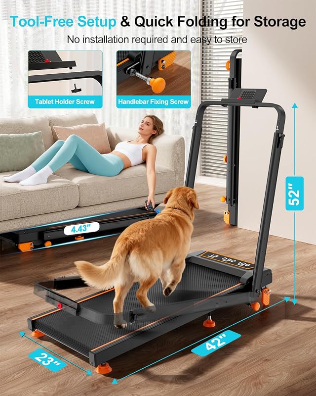 Rayspace Walking Pad with 12% Incline/Adjustable Height, Upgraded 3.5HP Walking Pad with Handle Bar, 4 in 1 Foldable Under Desk Treadmill, Electric Portable Treadmills for Home 350LBS, LED Display image 6