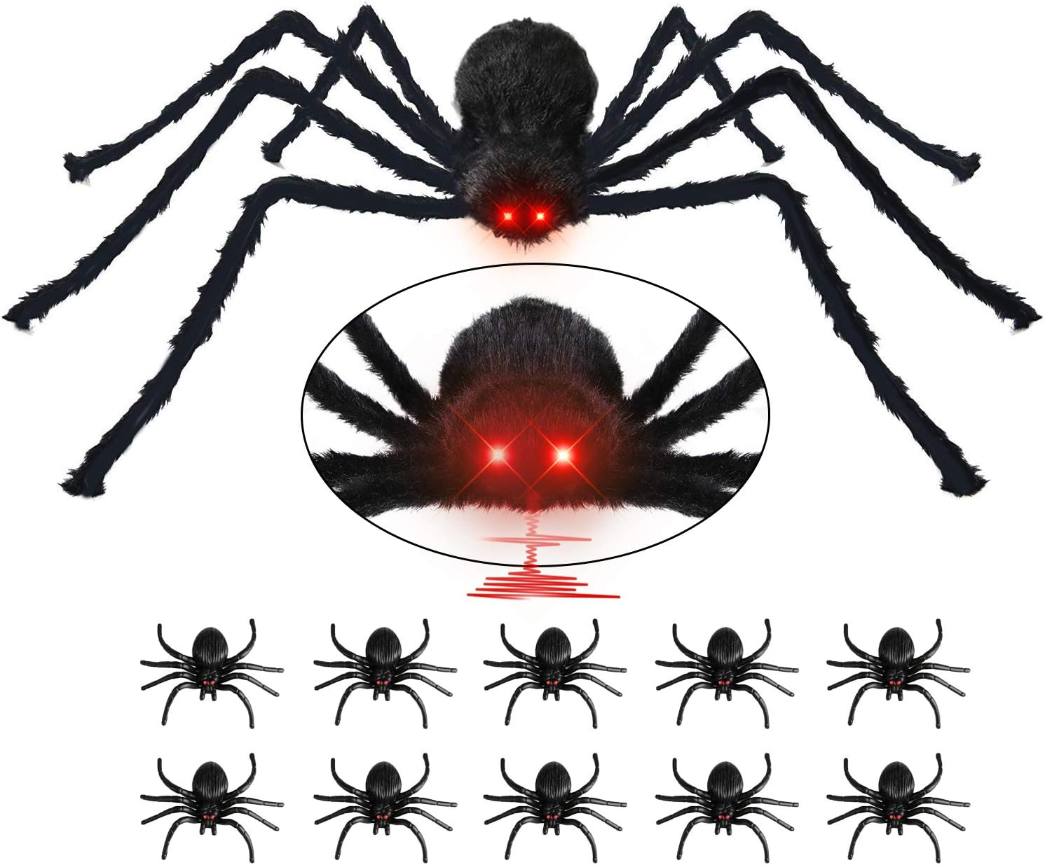 Halloween Decorations Outdoor Spider 4.1ft, with LED Eyes, Spooky Sound Halloween Decor Clearance, Outdoor, Party, Bedroom