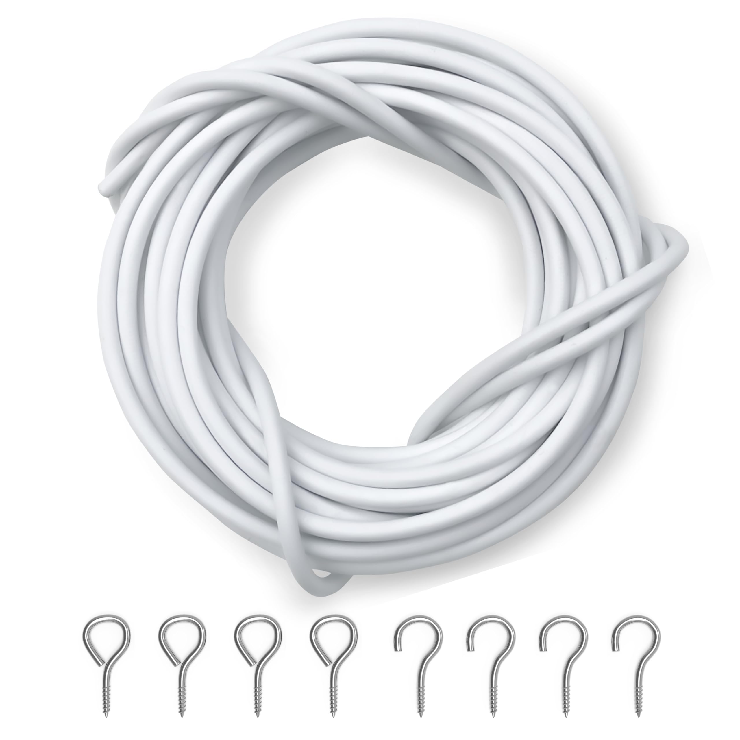 Dikots Net Curtain Wire and Hooks Set - 3 Meter Curtain wire kit with 4 Eyes & 4 Hooks - A multipurpose Kit suitable for net curtains for windows - Durable set for window net curtain