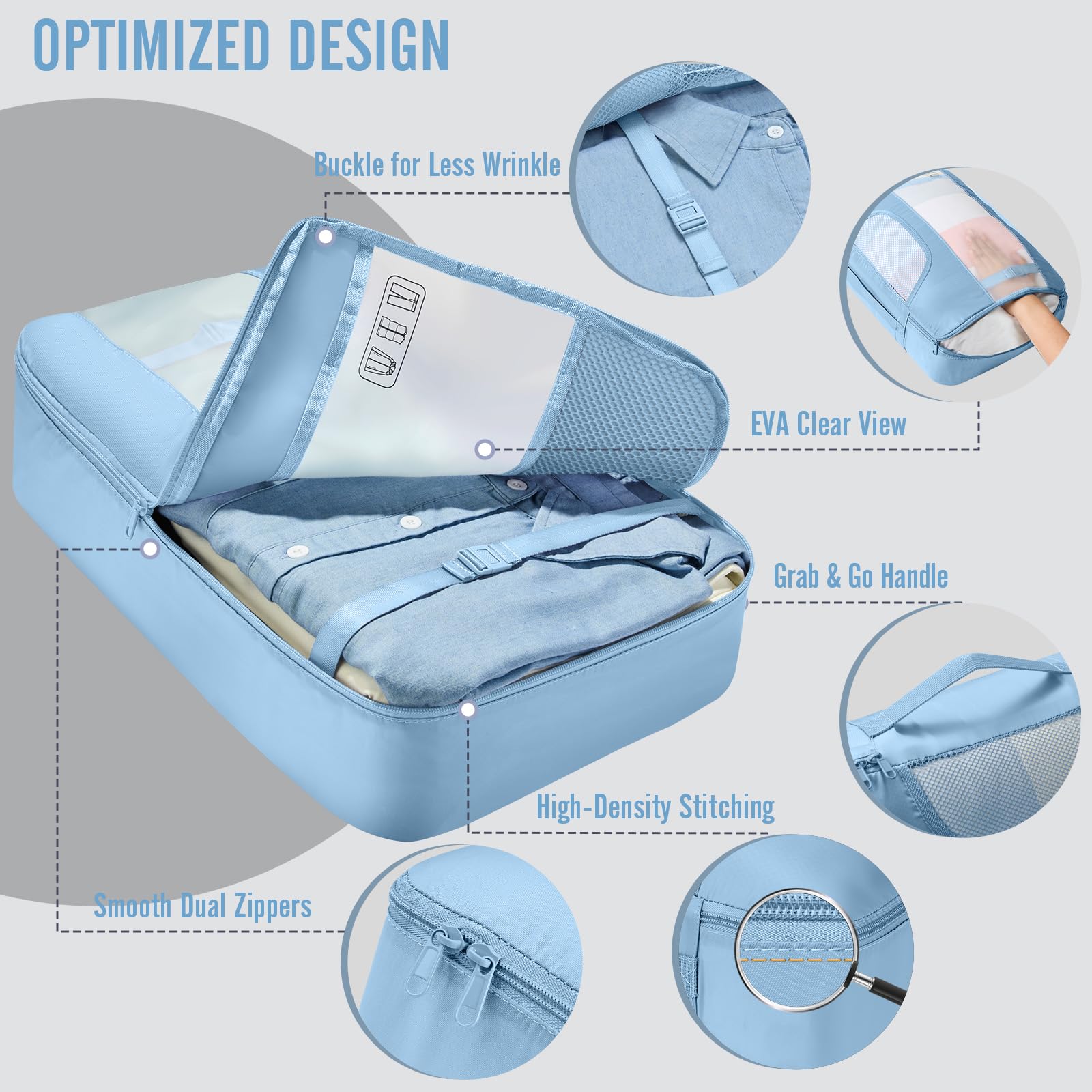 Veken 8 Set Packing Cubes for Travel Essentials,Anti-Wrinkle Buckled Suitcase Organizer for Shoe & Toiletry Bag,Carry On Luggage Bag with 99+ Count Mesh Holes for Airplane & College Dorm Accessories view 4