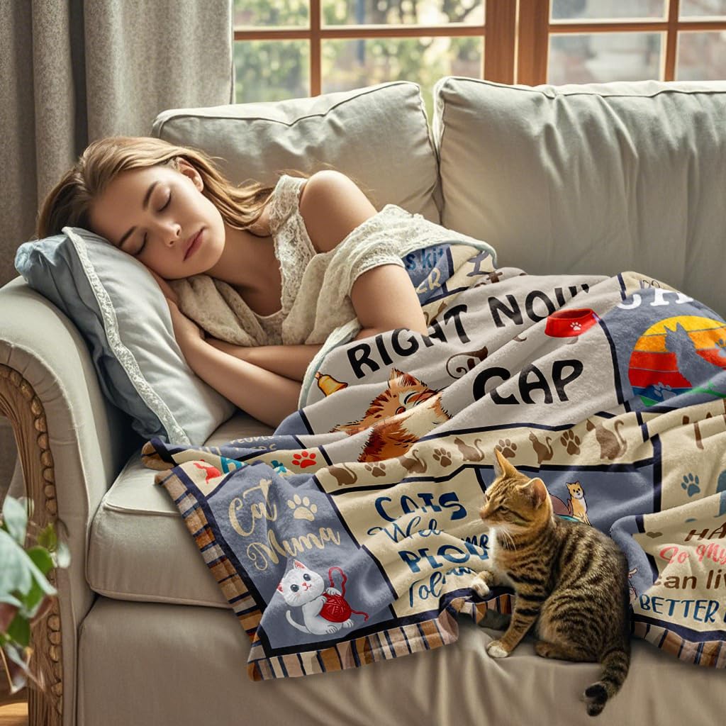 Cat Lover Gifts for Women, Cat Mom/Lady Gifts, Cats Presents for Women for Birthday, Blanket with Cats on It, Soft Throw Blanket 50"x60" - Image 2