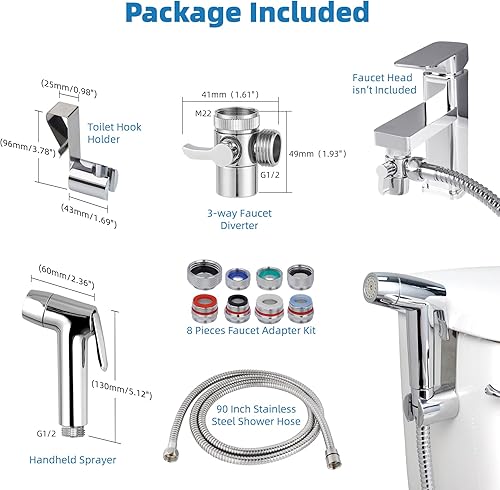 Miniatura 8 de Accesorio de rociador de manguera para grifo de fregadero, rociador de inodoro de bidé de mano, 8 adaptadores, rociador de grifo de doble función,