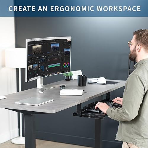 Miniatura 4 de VIVO Bandeja de teclado de gran altura ajustable debajo del escritorio, cajón de computadora de plataforma deslizante de 27 x 11 pulgadas para