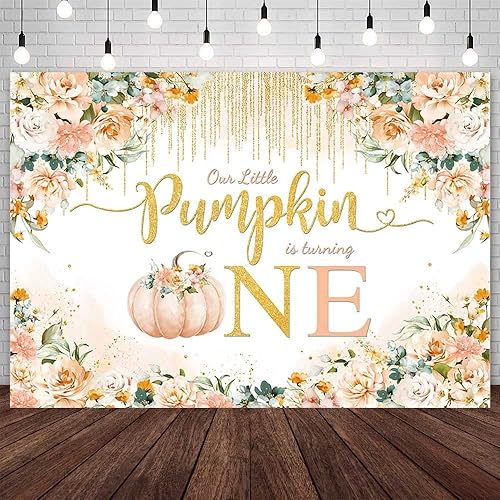 Telón de fondo de calabaza para primer cumpleaños de niñas de 7 x 5 pies para otoño, otoño, naranja, calabaza, floral, primer cumpleaños, disponible en Yaxa Peru