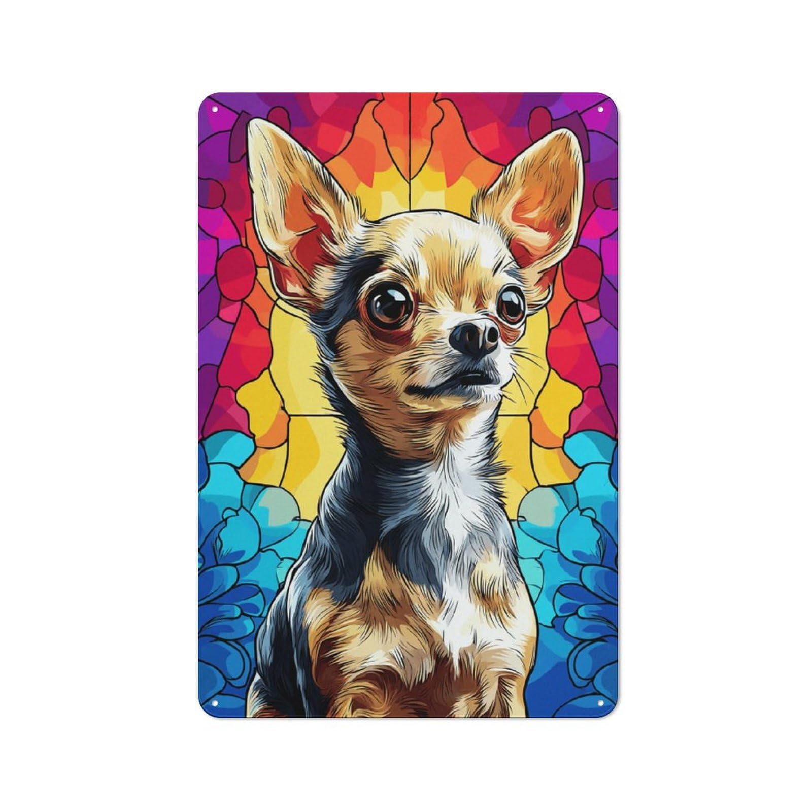 Junmoney Stained Glass Chihuahua Portrait -2 Rustic Tin Wall Plaque 30X20cm For Kitchen Or Home Bar, A Winter Wall Decor Update For Kitchen Decor Lovers