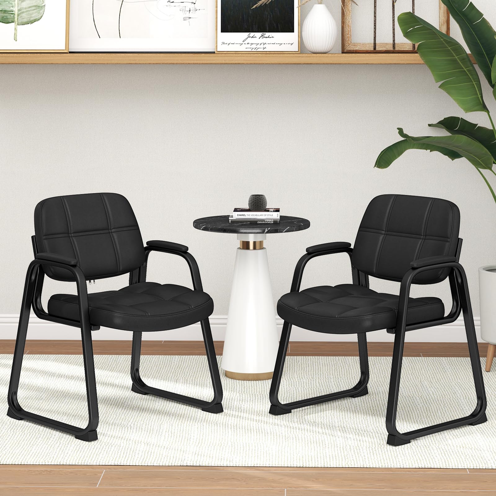 GIANTEX Set de 2 Sillas Confidente Acolchadas, Sillas de Conferencia de Cuero Artificial, Estructura de Metal, 64 x 60 x 82,5 cm