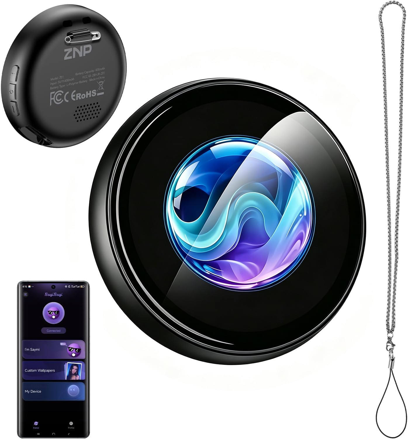 AI Badge Traduttore Simultaneo Vocale con 60 lingue in tempo reale, Smart E-Badge portatile con schermo LCD HD, Bluetooth 6.0, traduttore vocale per viaggi, affari