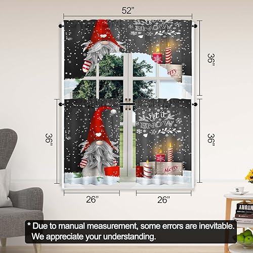 Miniatura 4 de ULQUISNCE Juego de cortinas para ventana de Navidad, 3 velas y cajas de regalo, juego de cenefas de cortina de cocina con bolsillo para barra para
