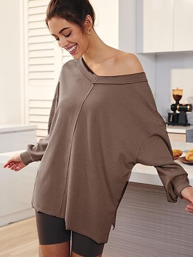 Vista 5 de Trendy Queen Sudaderas de gran tamaño para mujer, suéteres casuales, holgadas, de manga larga, camisetas de moda para otoño 2023