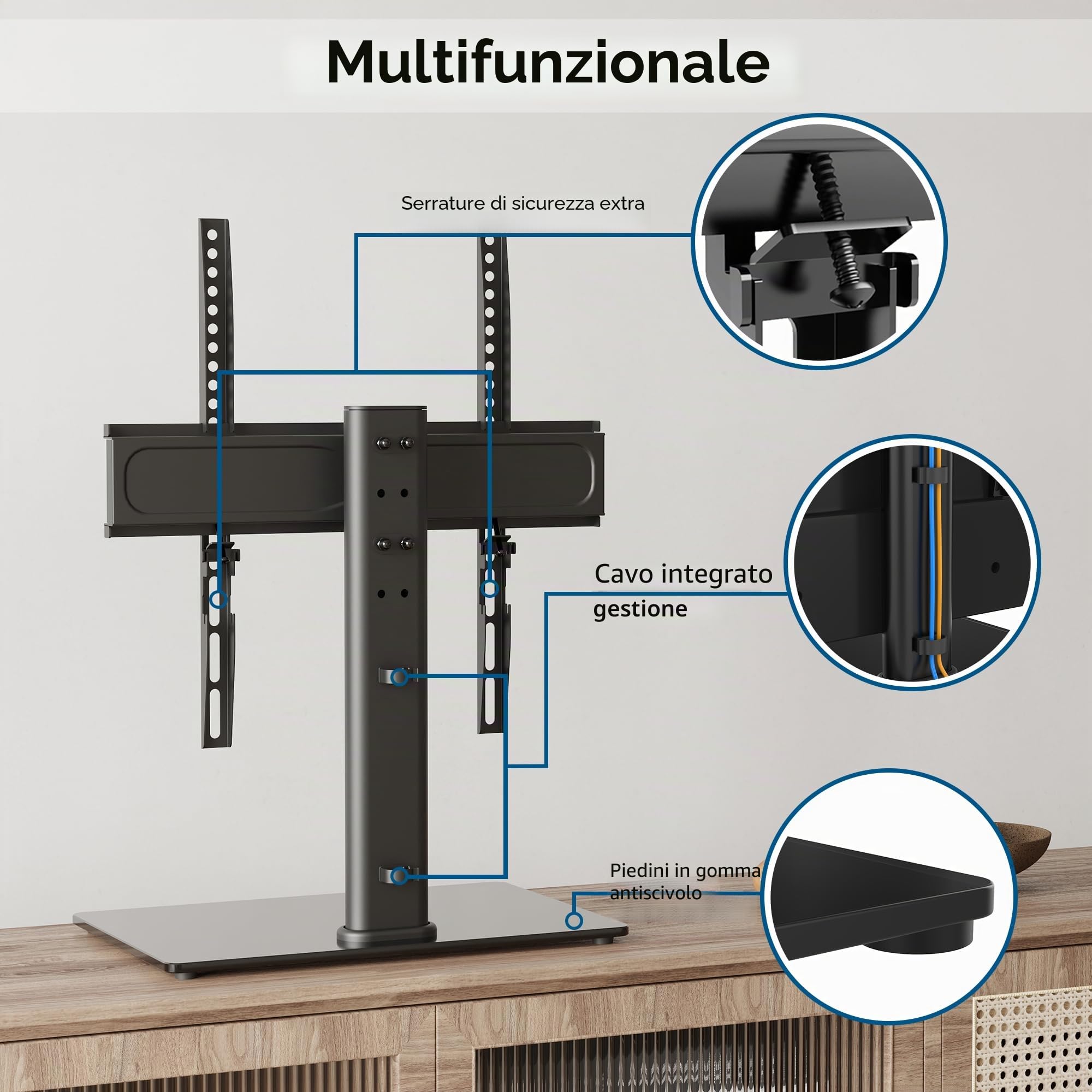 BONTEC Supporto da Tavolo per TV 24-60 Pollici Altezza Regolabile Girevole VESA 400x400 mm 45 kg