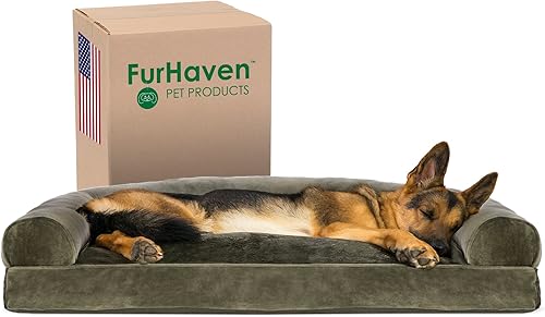 Furhaven - Cama para perros, cojín de almohada tradicional sofá y colchón de espuma rectangular terapéutico de lujo con funda extraíble para perros disponible en Yaxa Peru