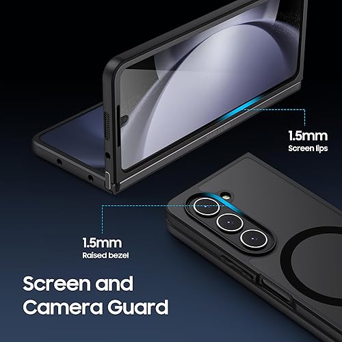 Miniatura 3 de Funda magnética para Samsung Galaxy Z Fold 5 [compatible con MagSafe], delgada, translúcida mate, parte trasera dura y parachoques negro suave,