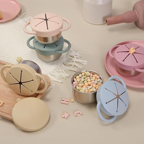 Miniatura 8 de 2 Pack Stainless Steel Spill Proof Snack Cup for Baby Toddlers Kids, with Silicone Food Catcher, Travel Lid, Spill-Proof Bowl Containers, Toddlers