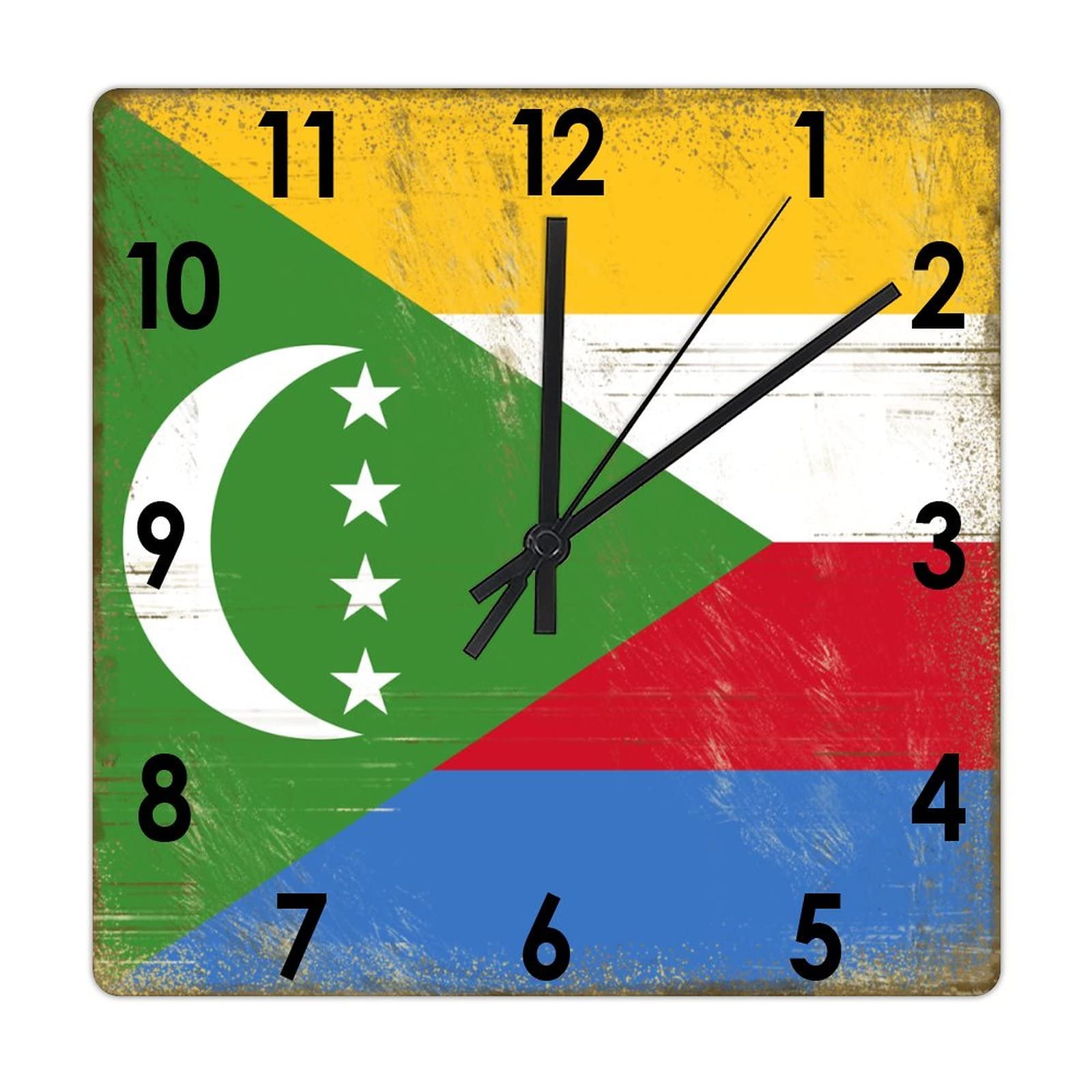 Horloge drapeau Comores pour salon - Cadran en bois 38 cm pour cuisine et terrasse