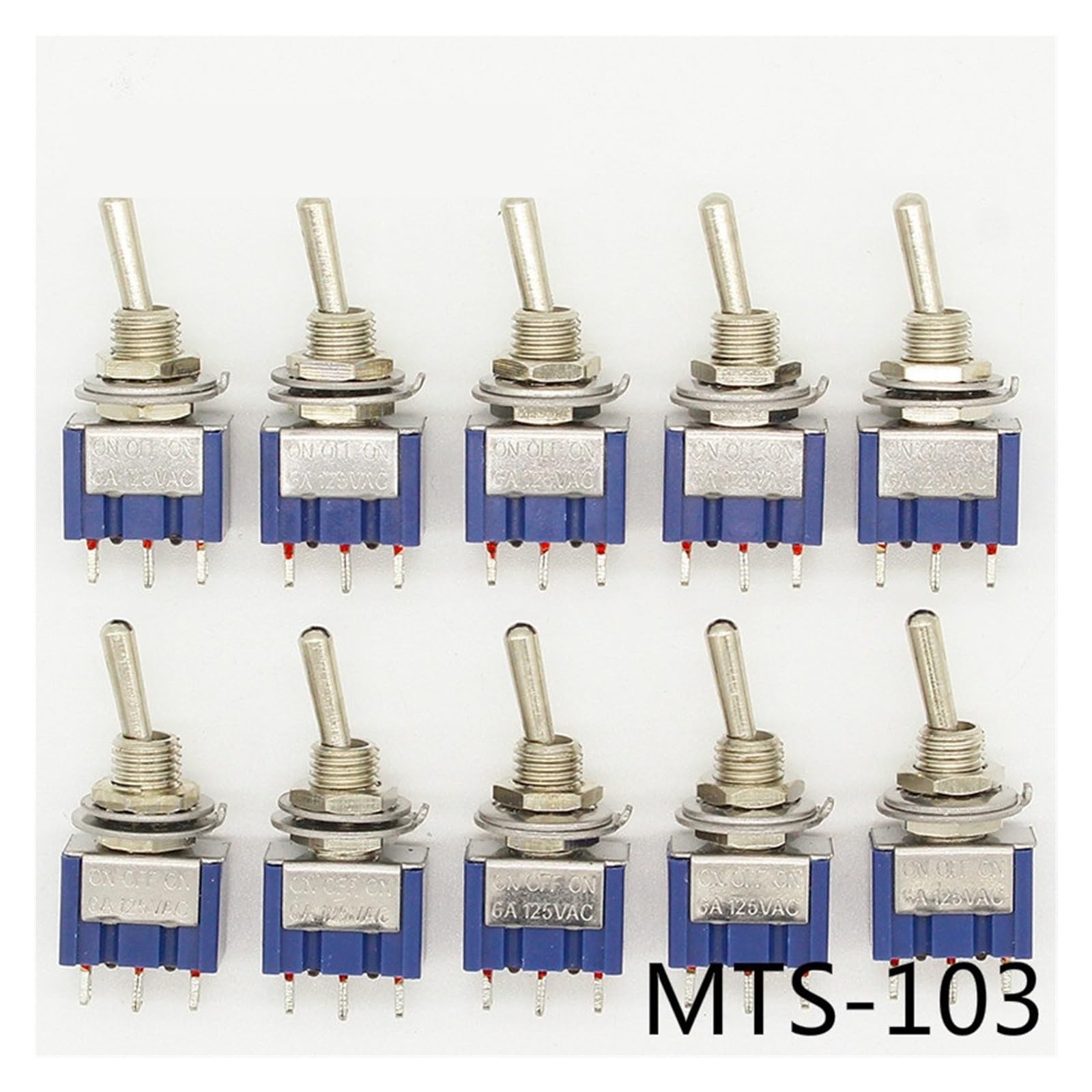 BKGWCSOR 10Pcs ON-OFF-ON 3 Pin 3 Position Latching Toggle Switch AC 125V/6A 250V/3A Switches