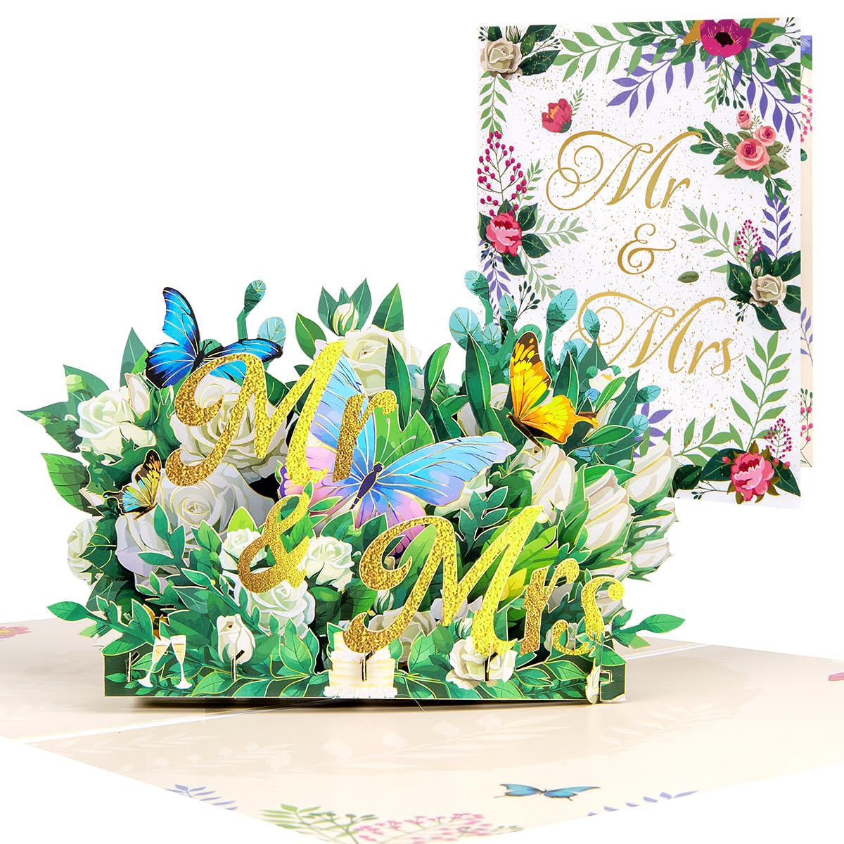 CNLITIHEKA Mr & Mrs Pop Up Cards with Butterfly Rose Gold Pop Up Wedding Cards for Birthday, Anniversary, Valentine's Day — image 1