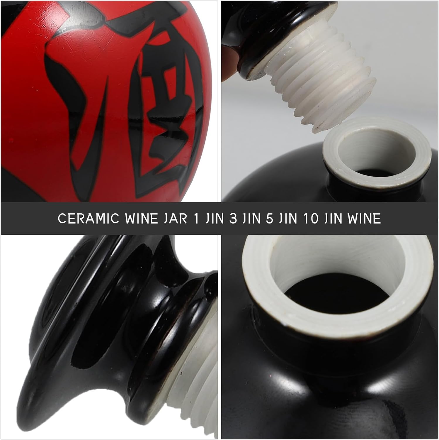 Thick Ceramic Wine Storage Jar 1 to 10 Jin Sealed Canister Black Lid Multi-functional Airtight Bottle for Home Brewing and Wine Making