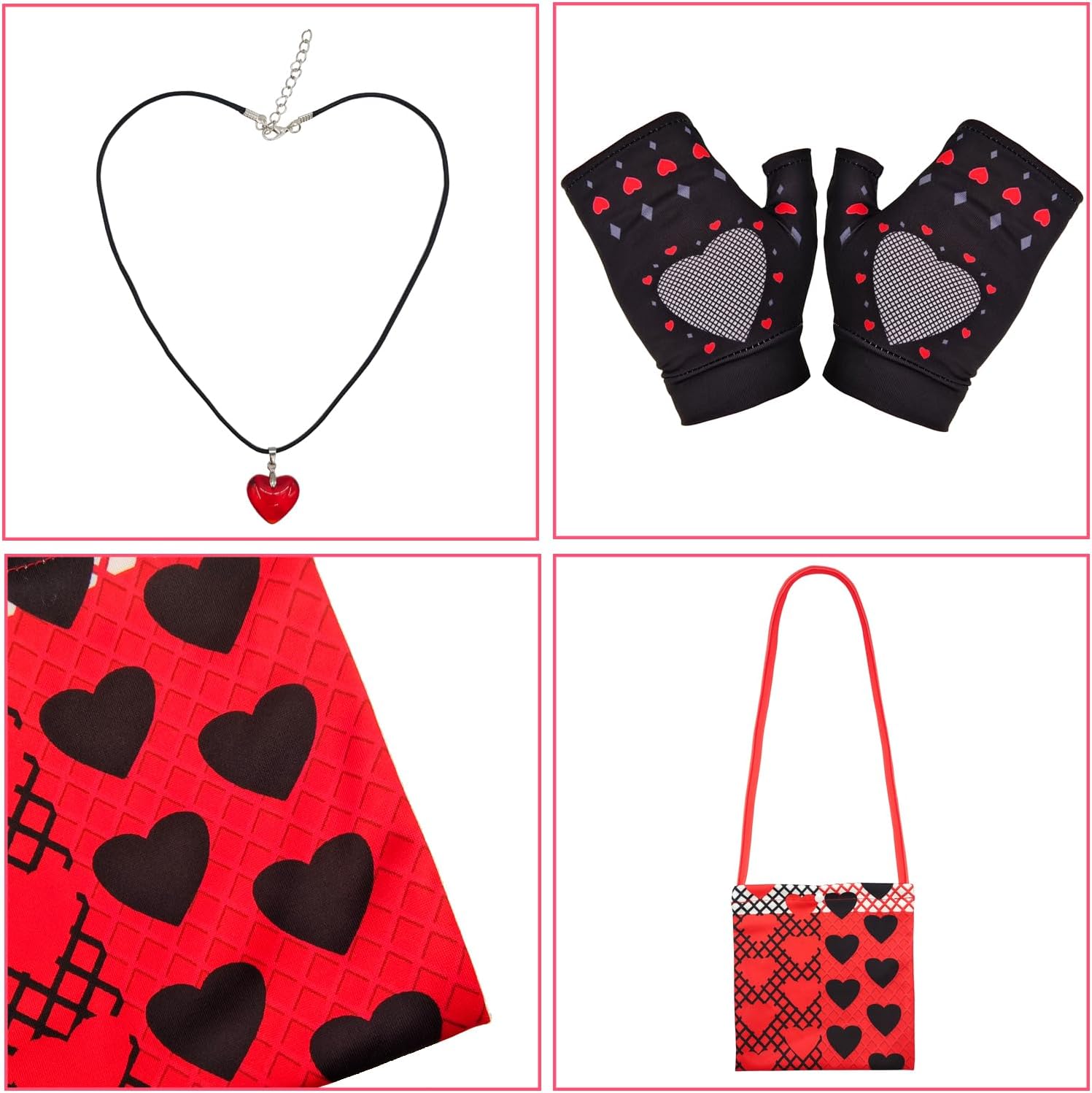 Kid Girl Red Cosplay Costume Flare Pants Top Jacket Princess Halloween Clothing with Wig Heart Necklace Gloves Bag - Image 6